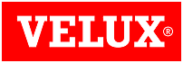 Logo Velux : l'identité visuelle officielle rouge et blanche Logo Velux blanc avec empattements sur un fond rectangulaire rouge vif.
